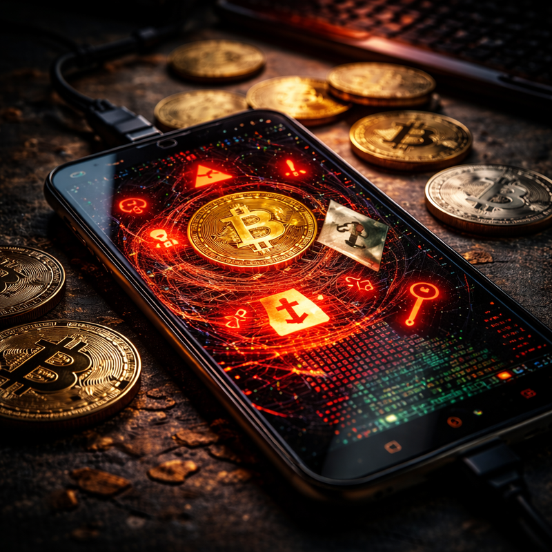 비트코인(BTC), 암호화폐 해킹, 안드로이드/AI 생성 이미지