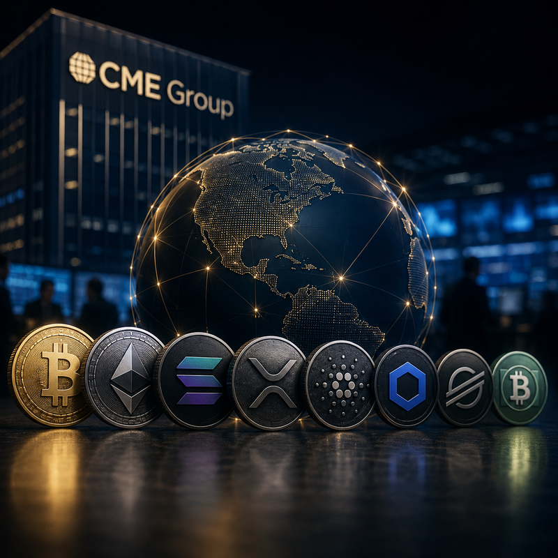 CME그룹(CME Group), 비트코인(BTC), 이더리움(ETH), 솔라나(SOL), 엑스알피(XRP), 암호화폐/AI 생성 이미지