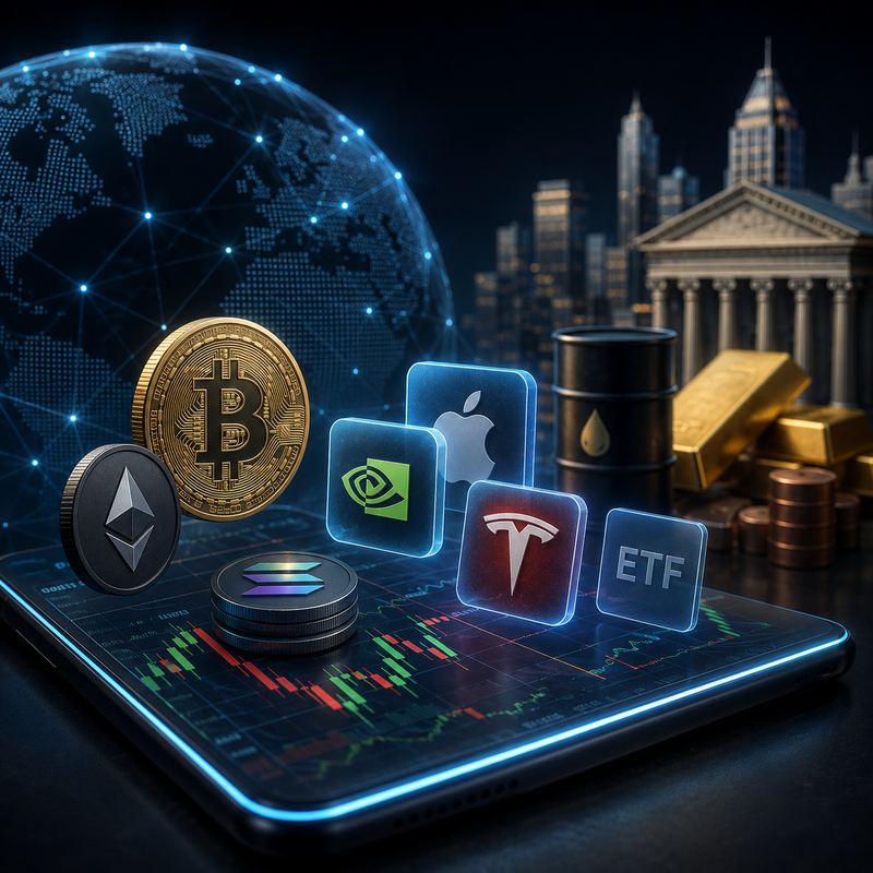 비트코인(BTC), 이더리움(ETH), 솔라나(SOL), 엔비디아(NVDA), 애플(AAPL), 테슬라(TSLA), ETF, 금/AI 생성 이미지