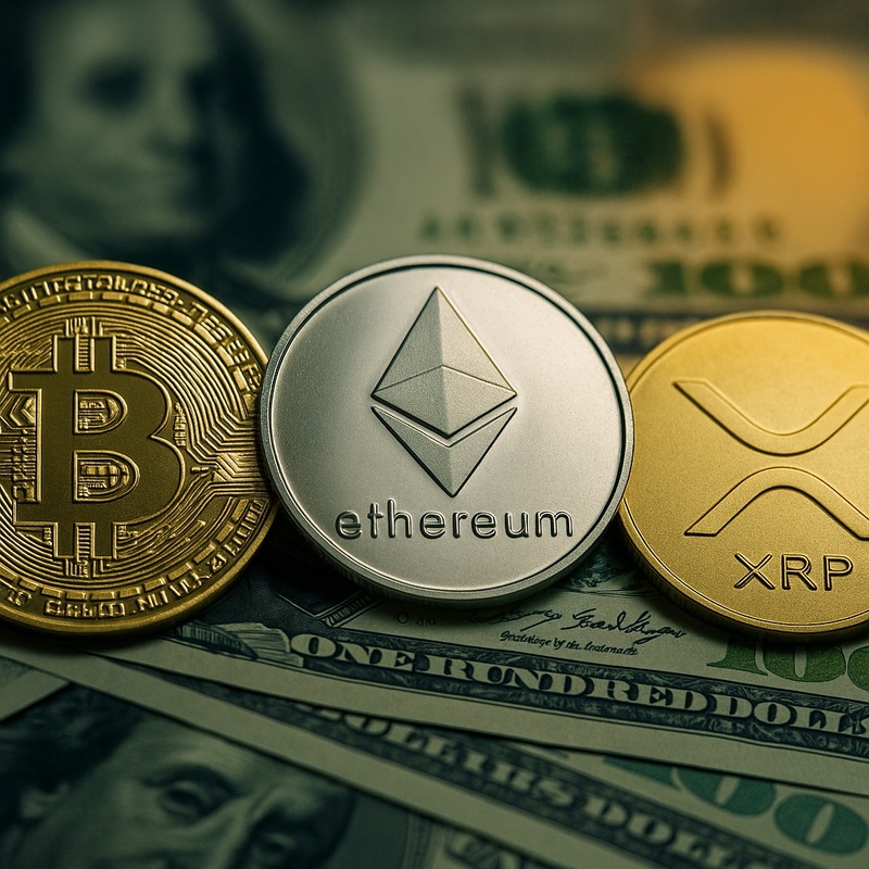 비트코인(BTC), 이더리움(ETH), 엑스알피(XRP), 달러(USD)/챗gpt 생성 이미지