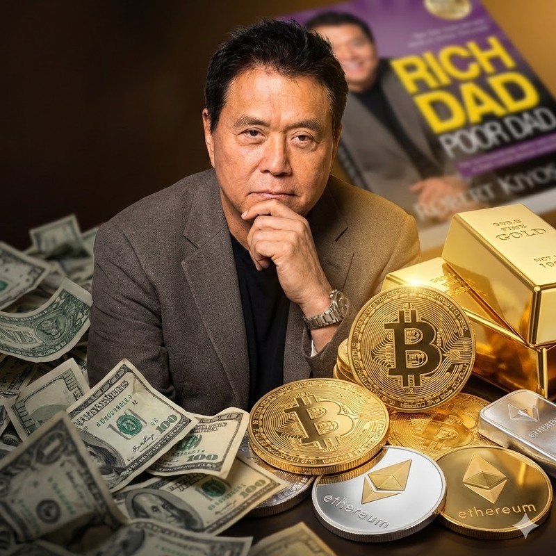 로버트 기요사키(Robert Kiyosaki), 달러(USD), 비트코인(BTC), 이더리움(ETH), 금/AI 생성 이미지