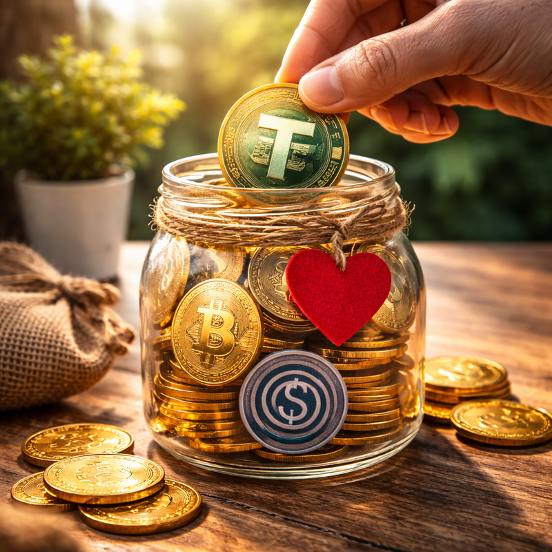 암호화폐 기부, 스테이블코이네, 테더(USDT), 비트코인(BTC)/챗GPT 생성 이미지