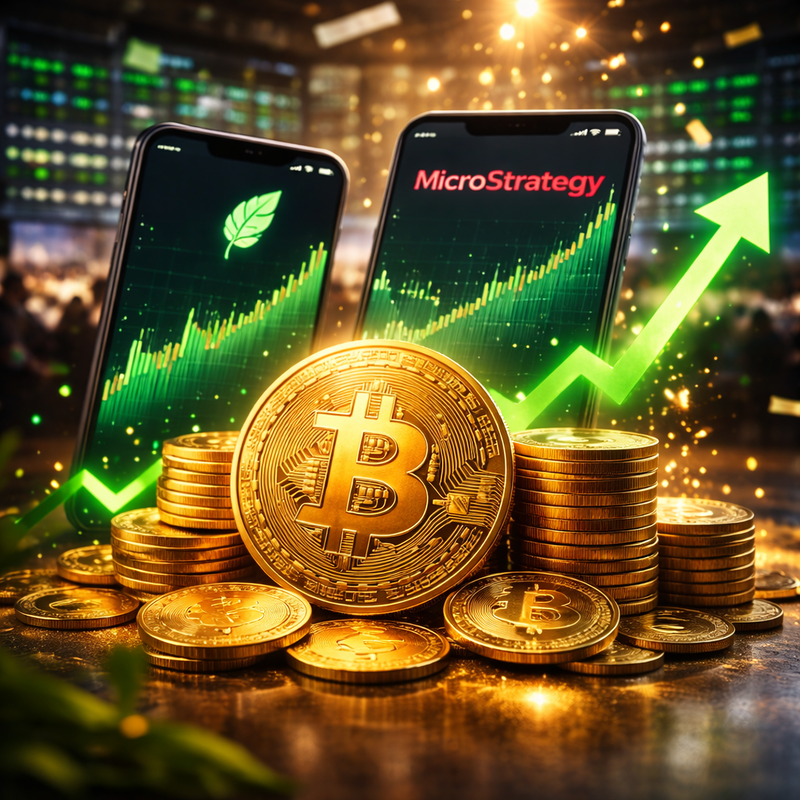 비트코인(BTC), 스트래티지(Strategy), 로빈후드(Robinhood), 암호화폐 관련주/AI 생성 이미지