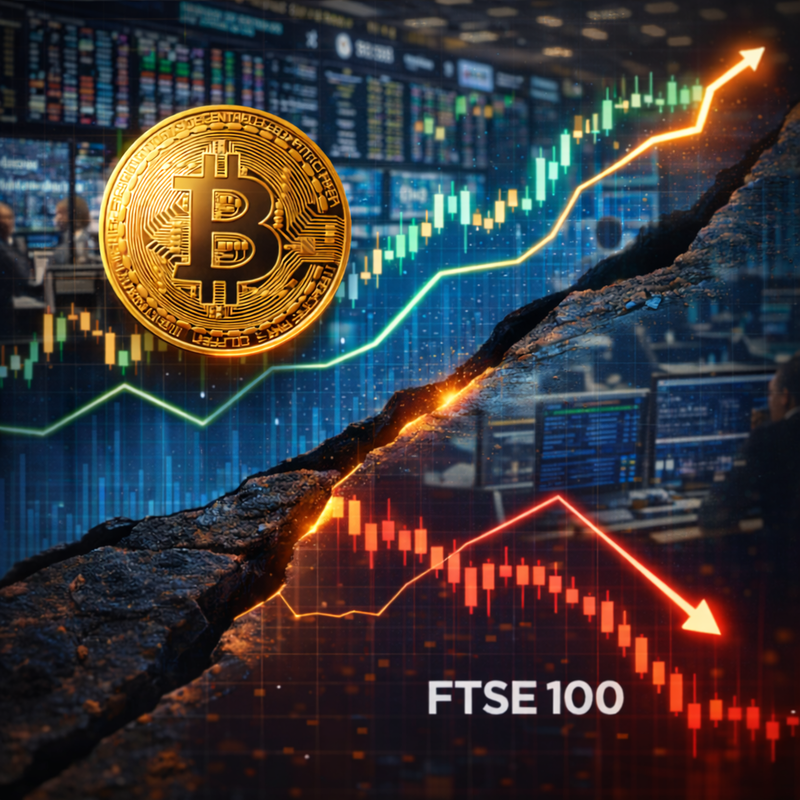 비트코인(BTC), FTSE 100/AI 생성 이미지