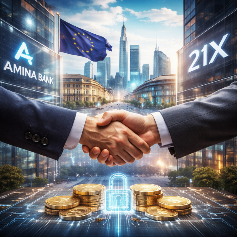아미나 뱅크(AMINA Bank), 21X, 유럽연합, 블록체인, 디지털 자산/AI 생성 이미지