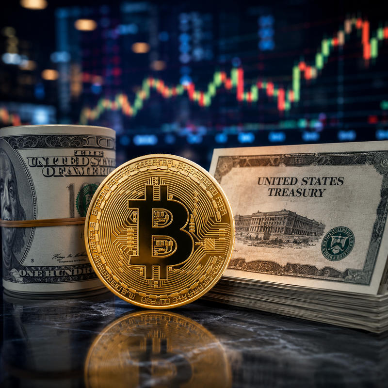 비트코인(BTC), 달러(USD), 국채/AI 생성 이미지
