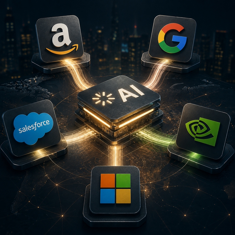 앤트로픽(Anthropic), 인공지능(AI), 아마존(AMZN), 알파벳(GOOGL), 엔비디아(NVDA), 마이크로소프트(MSFT), 세일스포스(CRM)/AI 생성 이미지