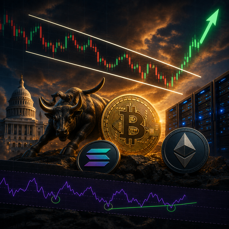 비트코인(BTC), 솔라나(SOL), 이더리움(ETH), 강세장/AI 생성 이미지